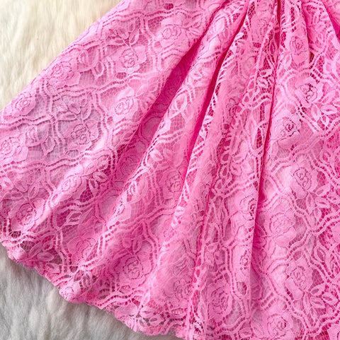 Ruffled Round Neckline Lace Dress