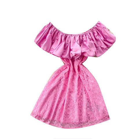 Ruffled Round Neckline Lace Dress