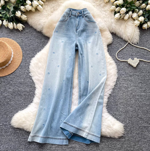 Rhinestone Studded Flared Jeans