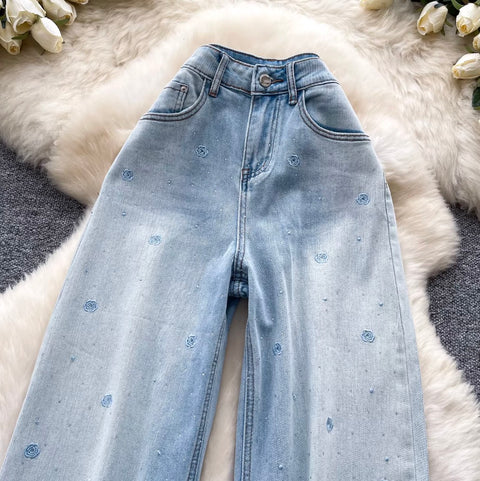 Rhinestone Studded Flared Jeans