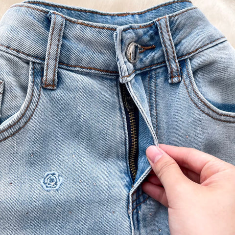 Rhinestone Studded Flared Jeans