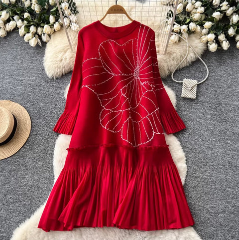 Beaded Loose-fit Patchwork Dress