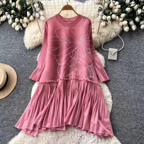 Beaded Loose-fit Patchwork Dress