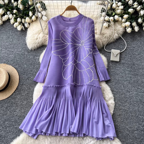 Beaded Loose-fit Patchwork Dress
