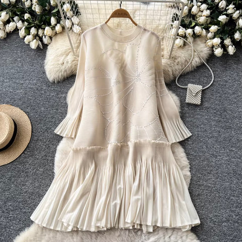 Beaded Loose-fit Patchwork Dress