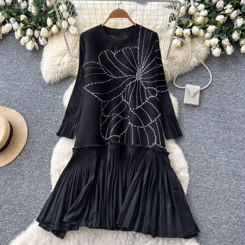 Beaded Loose-fit Patchwork Dress
