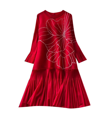 Beaded Loose-fit Patchwork Dress