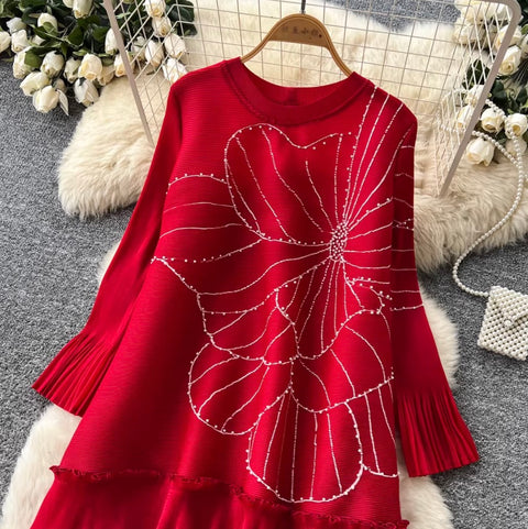 Beaded Loose-fit Patchwork Dress
