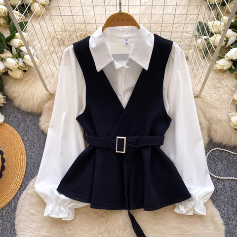 Denim Vest & White Shirt 2Pcs