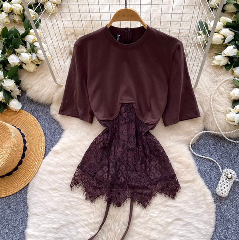 Lace Patchwork Short-sleeve T-shirt