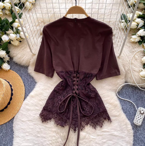 Lace Patchwork Short-sleeve T-shirt