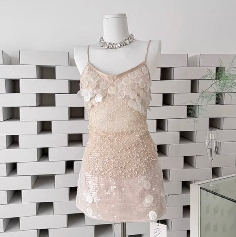 Sequined Lace Camisole & Skirt 2Pcs