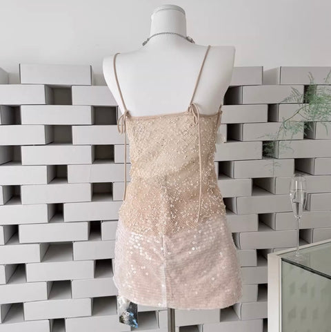 Sequined Lace Camisole & Skirt 2Pcs