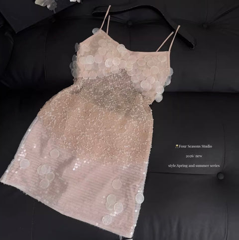 Sequined Lace Camisole & Skirt 2Pcs
