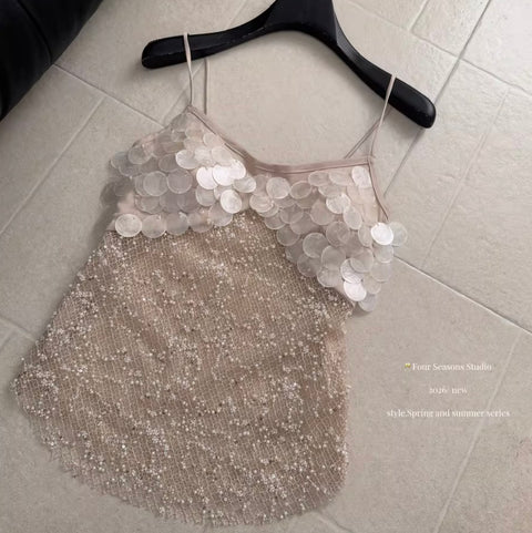 Sequined Lace Camisole & Skirt 2Pcs