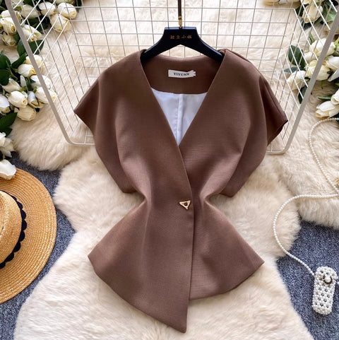 Korean Style V-neck Asymmetric Cardigan