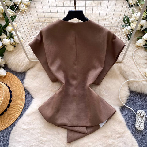 Korean Style V-neck Asymmetric Cardigan