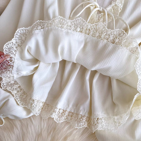 V-neck Lace Patchwork Elegant Shirt