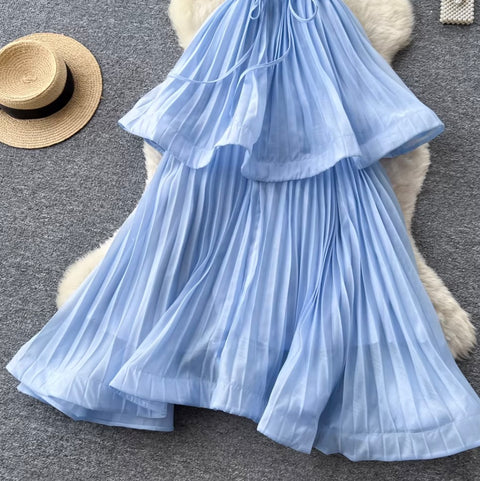 Fairy Blue Ruffled Sleevelss Dress