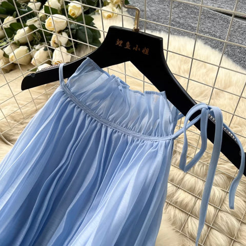 Fairy Blue Ruffled Sleevelss Dress