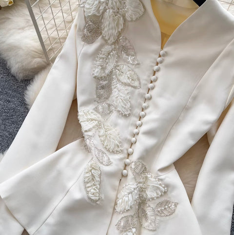 Embroidered Blazer & Pleated Skirt 2Pcs