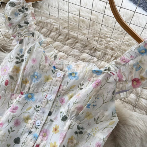 Floral Print Vest & Skirt 2Pcs