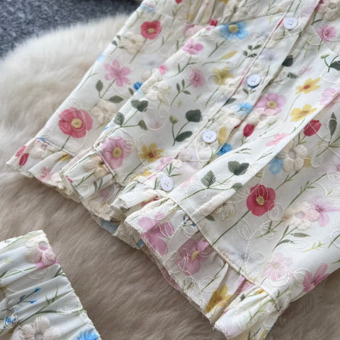 Floral Print Vest & Skirt 2Pcs