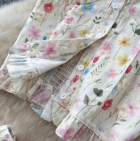 Floral Print Vest & Skirt 2Pcs