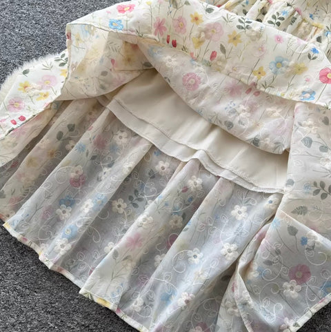 Floral Print Vest & Skirt 2Pcs