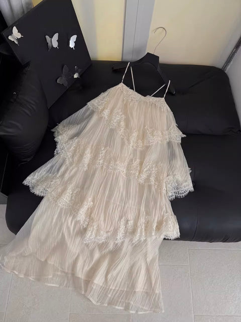 French Style Layered Lace Slip Dress