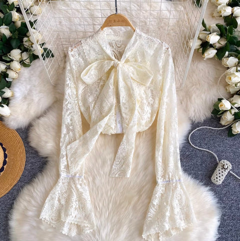 French Style Bow-tie Lace Shirt