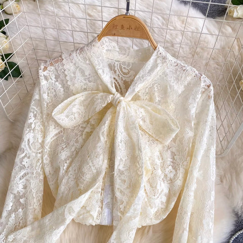 French Style Bow-tie Lace Shirt