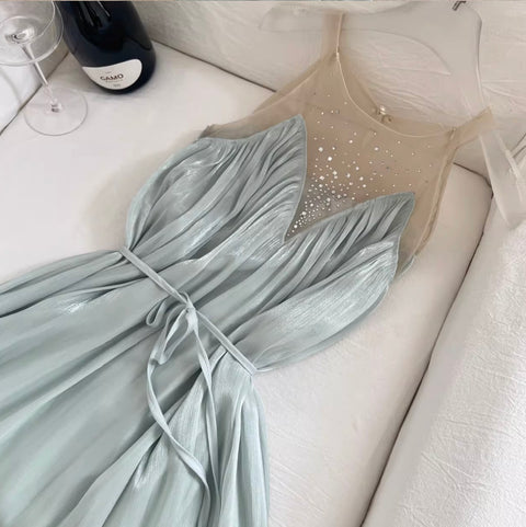 Rhinestone Studded Mesh Patchwork Dress