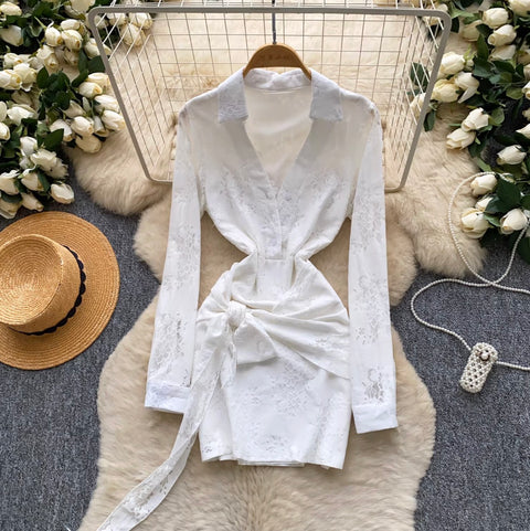 Korean Style V-neck Shirt Dress