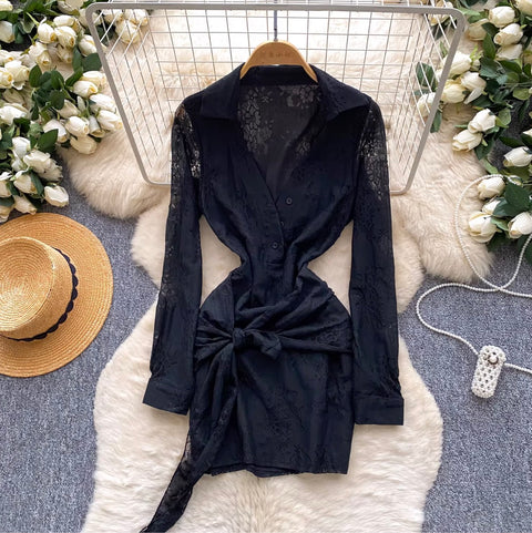 Korean Style V-neck Shirt Dress