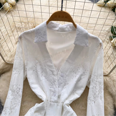 Korean Style V-neck Shirt Dress