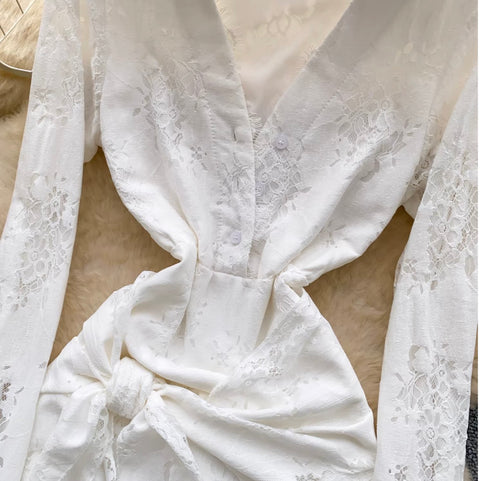 Korean Style V-neck Shirt Dress