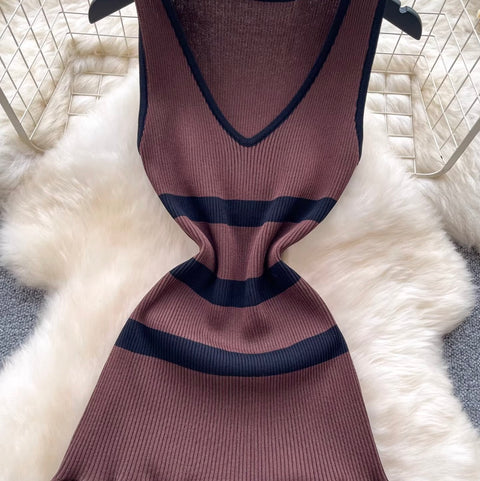 Korean Style Striped Knit Dress