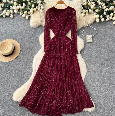 V-neck Sequined Lace Dress
