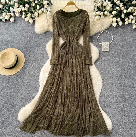 V-neck Sequined Lace Dress