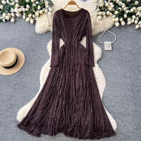 V-neck Sequined Lace Dress
