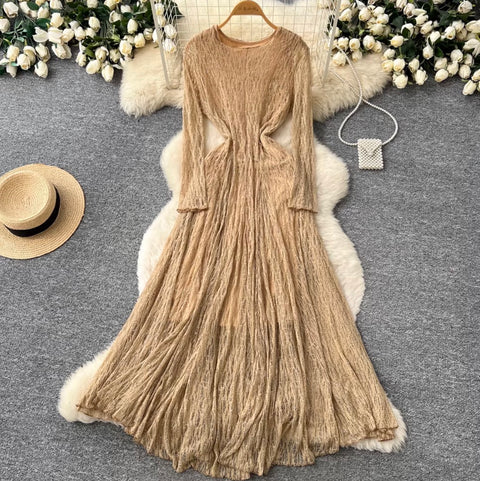 V-neck Sequined Lace Dress