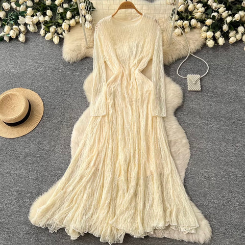 V-neck Sequined Lace Dress