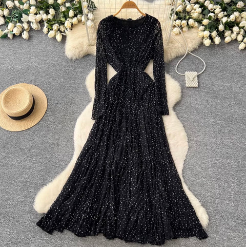 V-neck Sequined Lace Dress