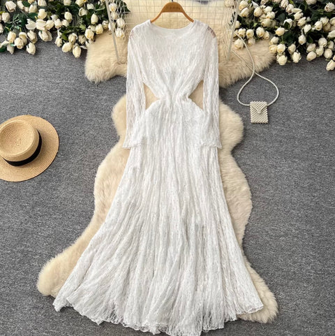 V-neck Sequined Lace Dress