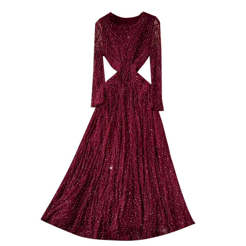 V-neck Sequined Lace Dress