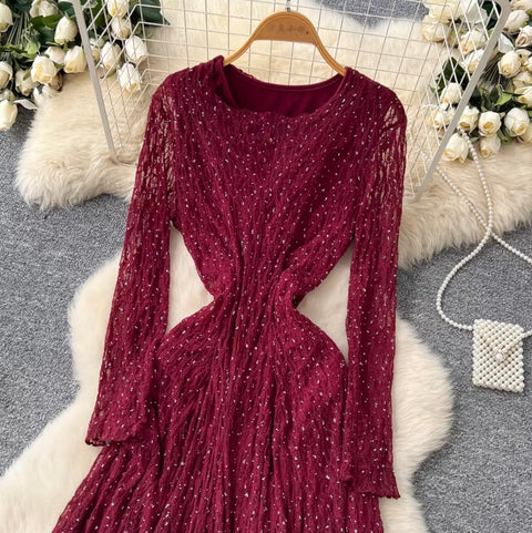 V-neck Sequined Lace Dress