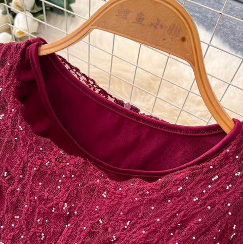 V-neck Sequined Lace Dress