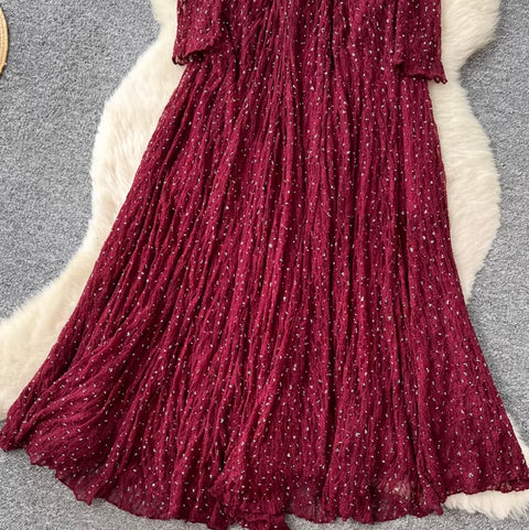 V-neck Sequined Lace Dress