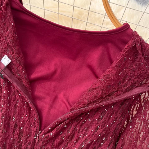 V-neck Sequined Lace Dress